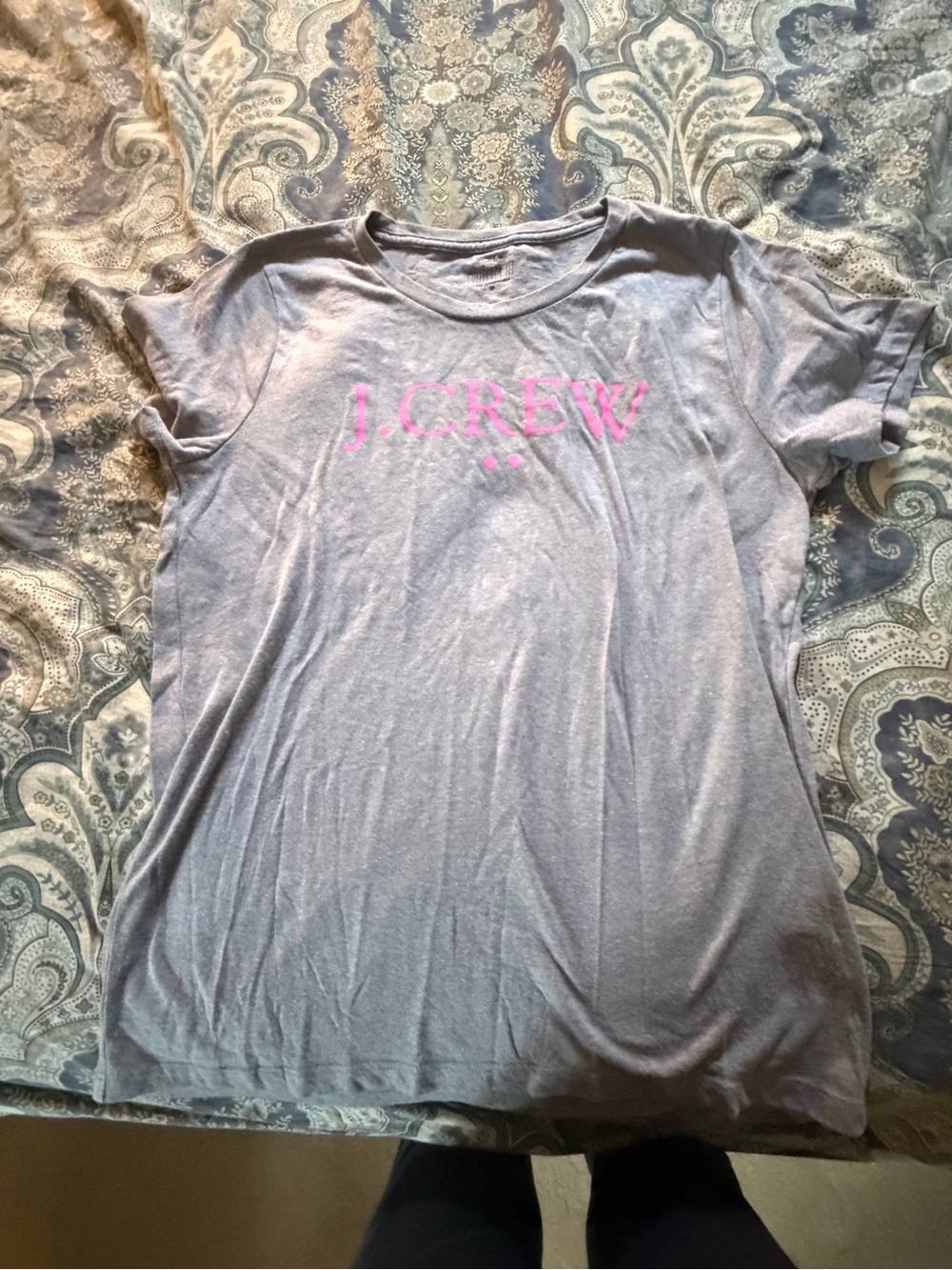 J. Crew Heather Gray Tee with Pink Print